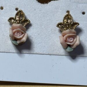 Elegant Gold and Pink Rose Earrings